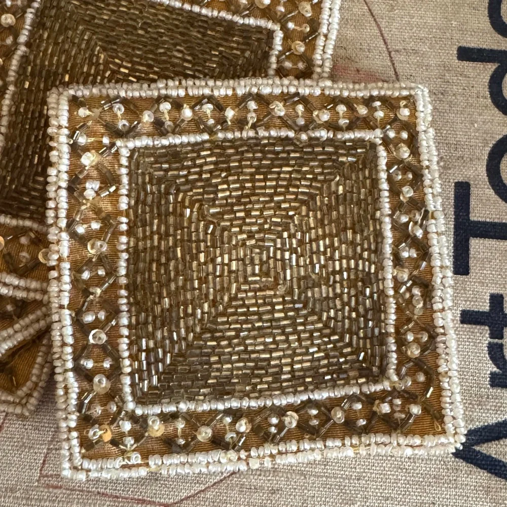 Gold Yellow Beaded Coaster's 4 pc Bohemian Boho